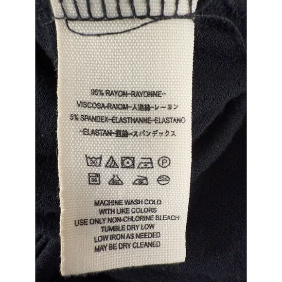 Free People Size M Faux Wrap Stretch Casual Top Black Short Sleeve Round Neck - Picture 6 of 8